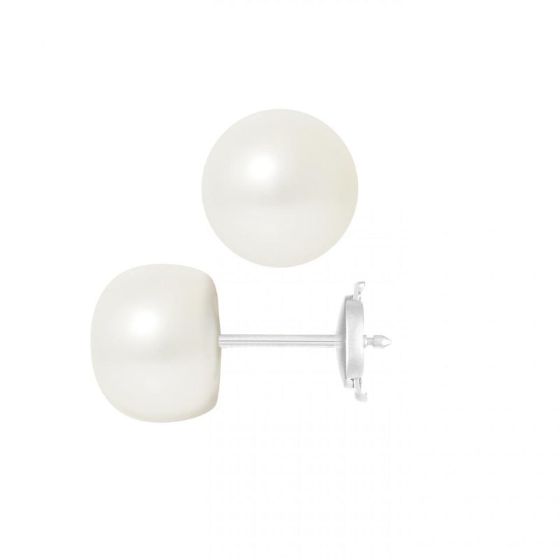 Puce d'oreilles en Or blanc - Perle de culture blanche 9-10 mm