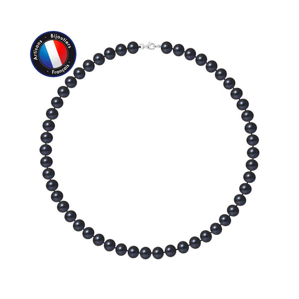 Collier- Perle d'Eau Douce Semi Ronde 8-9 mm Black Tahiti- Argent