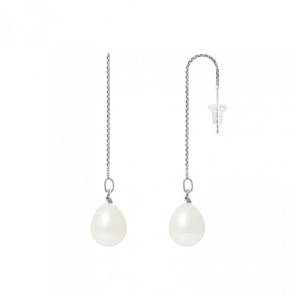 Boucle d'Oreilles Pendantes NAIARA | Or Blanc & Perles de Culture Blanches