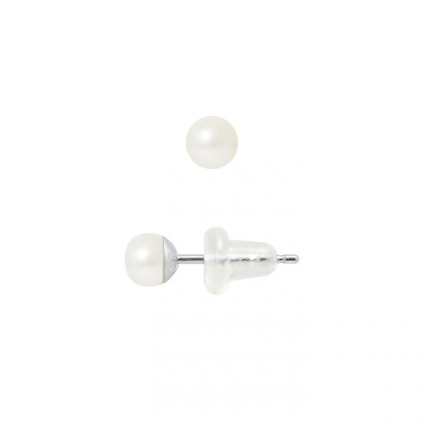 Boucle d'Oreilles- Perles de Culture 4-5 mm Blanc- Or Blanc