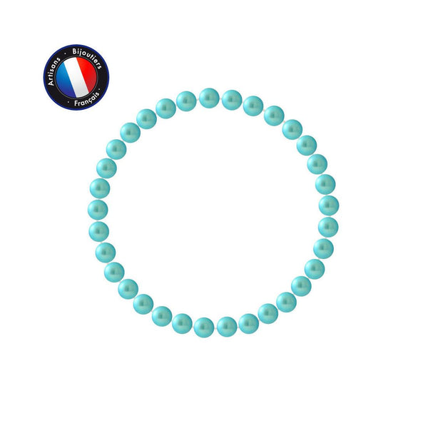 Bracelet Porte Bonheur- Perle d'Eau Douce 5-6 mm Bleu Turquoise