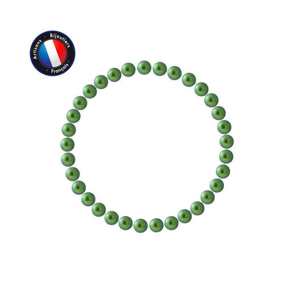Bracelet Porte Bonheur- Perle d'Eau Douce- Ronde 5-6 mm Vert Intense