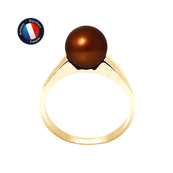 Bague IRINA | Or Jaune & Perle de Culture Chocolat - 8/9mm