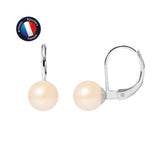 Boucle d'Oreilles Or Blanc Perles de Culture d'Eau Douce Ronde 7-8 mm Rose