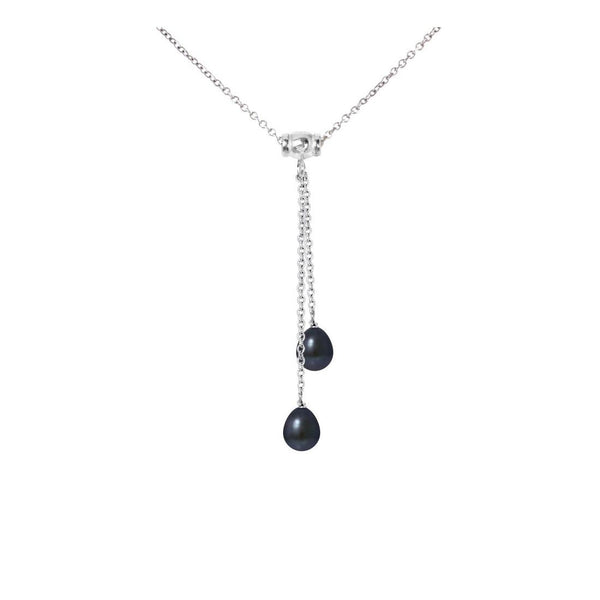 Collier Toi & Moi Argent 2 Perles de Culture d'Eau Douce Black Tahiti- Diamètre 7-8 mm