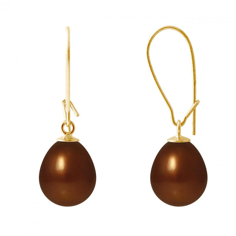 Boucles d'Oreilles TEHANI | Or Jaune & Perles de Culture Poire Chocolat