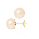 Boucle d'Oreilles- Perles de Culture d'Eau Douce- Bouton Diamètre 9-10  mm Rose- Bijou Femme- OrJaune