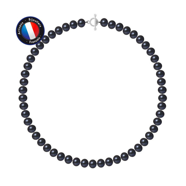 Collier- Perle d'Eau Douce- Semi Ronde 9-10 mm Black Tahiti