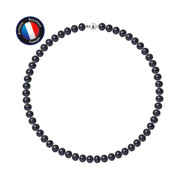 Collier- Perle d'Eau Douce- Semi Ronde 8-9 mm Black Tahiti-