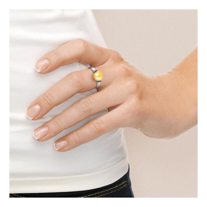 Bague- Perles de Culture d'Eau Douce- Ronde Diamètre 7-8 mm Gold- Taille 48 (EU)- Or Blanc