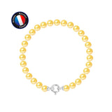 Bracelet Or Blanc & Perles de Culture Gold - 6/7mm - Fermoir Anneau Marin