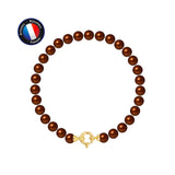 Bracelet Or Jaune & Perles de Culture Chocolat - 6/7mm - Fermoir Anneau Marin