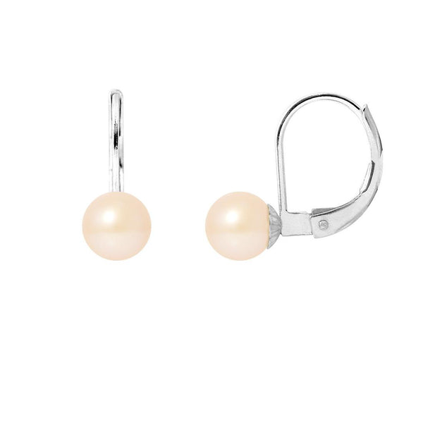 Boucles d'Oreilles- Perles de Culture d'Eau Douce Ronde 6-7  mm Rose