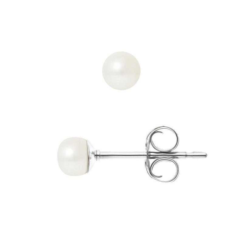 Boucles d'Oreilles- Perles de Culture d'Eau Douce Bouton 4-5 mm Blanc