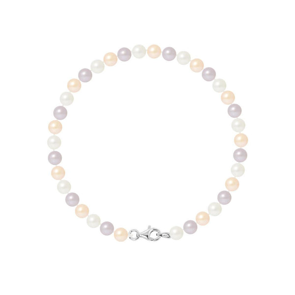 Bracelet Argent & Perles de Culture Multicolores - 5/6mm - Fermoir Mousqueton