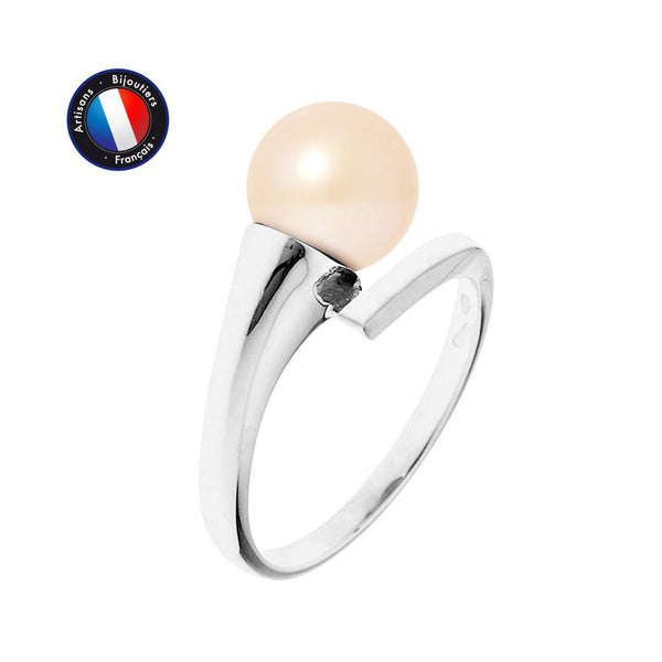 Bague SERENITY | Or Blanc & Perle de Culture Rose