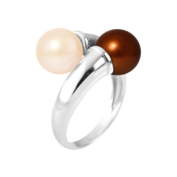 Bague TOI & MOI | Argent, Perles de Culture Blanche & Chocolat