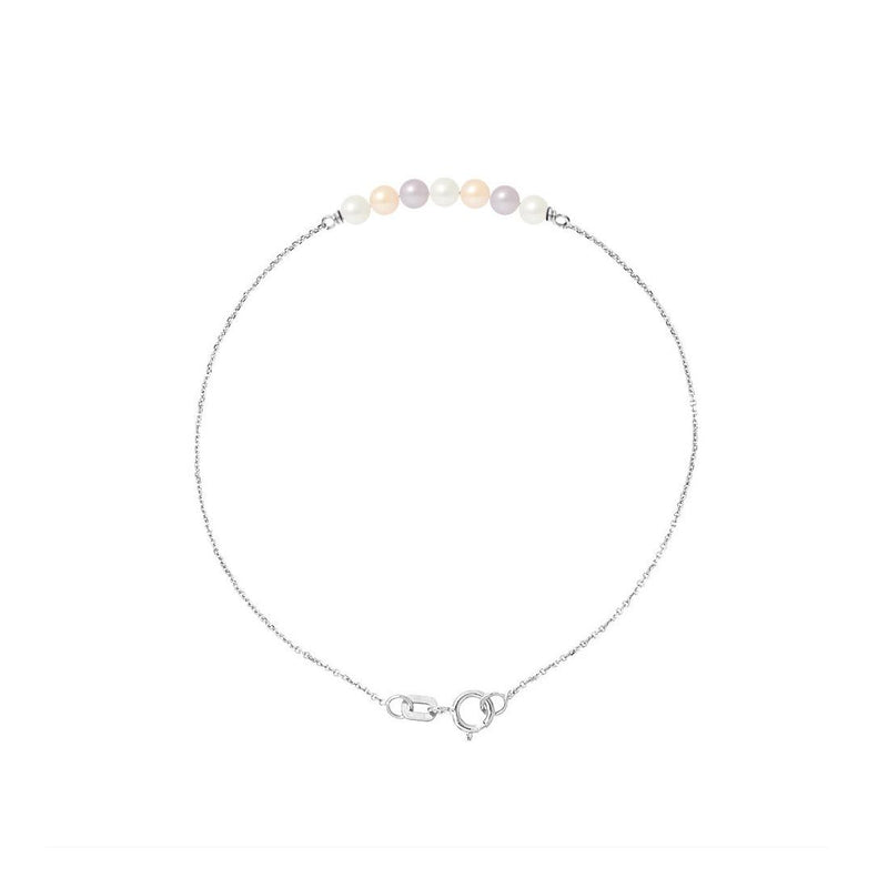 Bracelet- Perle de Culture d'Eau Douce - Diamètre 3-4 mm Multicolor- Or Blanc
