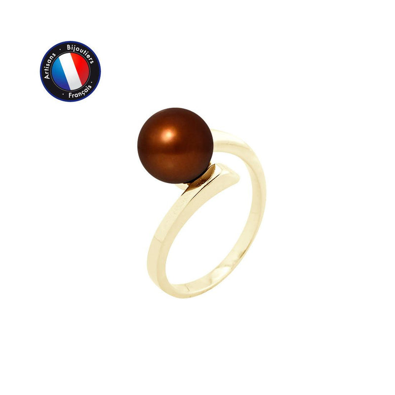 Bague ELISE | Or Jaune & Perle de Culture Chocolat