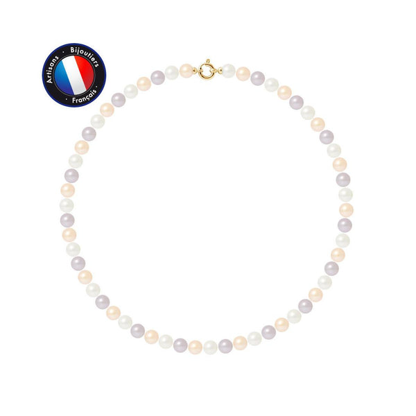 Collier- Perles de Culture d'Eau Douce- Diamètre 8-9 mm Multicolor- OrJaune