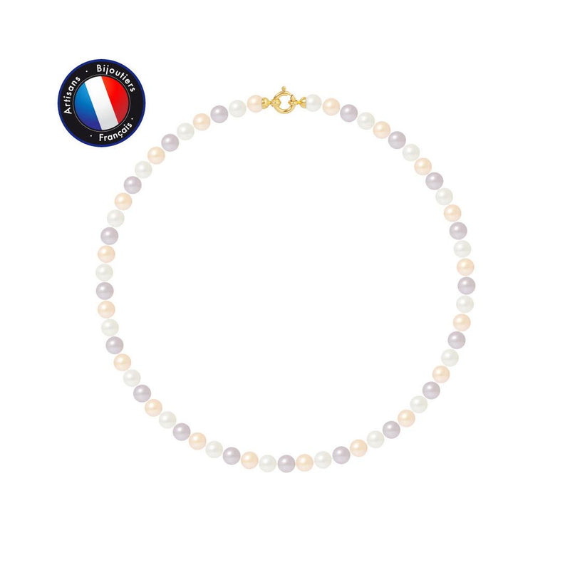 Collier- Perles de Culture d'Eau Douce Riz 6-7  mm Multicolor-  OrJaune