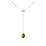 Collier Cravate- Perle de Culture d'Eau Douce- Diamètre 9-10 mm Vert Intens-Argent 925 Millièmes