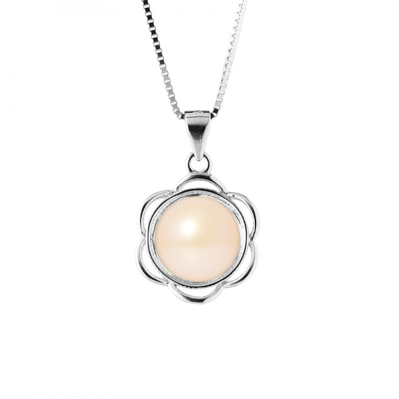 Collier Fleur- Perle de Culture d'Eau Douce  RoseBouton 8-9 mm-  Argent 925 Millièmes