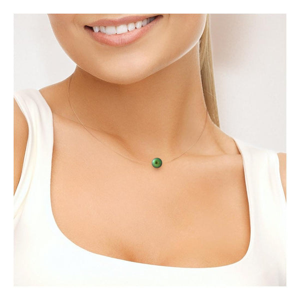 Collier- Perle de Culture d'Eau Douce- Diamètre 9-10 mm Vert Intense-  Argent 925 Millièmes