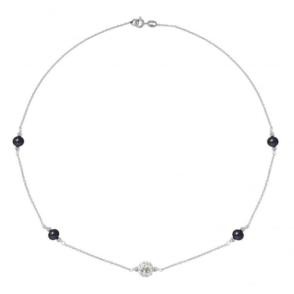 Collier CRISTAL | Argent, Cristal & Perles de Culture Black Tahiti