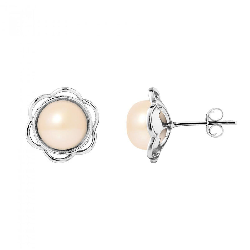 Boucles d'Oreilles- Fleur Perles de Culture d'Eau Douce Rose-  Argent 925 Millièmes