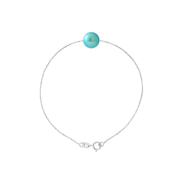 Bracelet Chaîne Forçat - Perle de Culture Bleu Turquoise