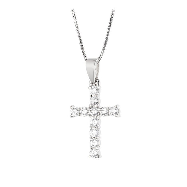 Collier Croix Catholique | Argent & Oxydes de Zirconium Blanc