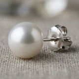 Puce d'oreilles en Or blanc - Perle de culture blanche 9-10 mm
