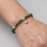 Bracelet Etoile - Perle d'Eau Douce Verte Ronde 5-6 mm