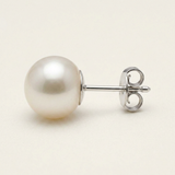 Puce d'oreilles en Or blanc - Perle de culture blanche 9-10 mm