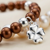 Bracelet Porte Bonheur Trêfle - Perles d'Eau Douce Chocolat