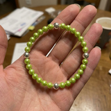 Bracelet Porte Bonheur - Perles d'Eau Douce Vertes & Blanches