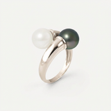 Bague TOI & MOI | Or Blanc, Perle de culture & Perle de Tahiti