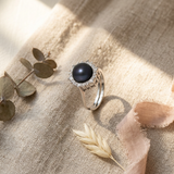 Bague FÉLICIA | Argent & Perle noire de Tahiti