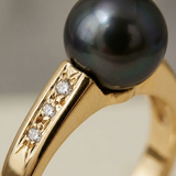 Bague ARIANE | Or Jaune, Diamants & Perle de Culture Black Tahiti