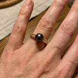 Bague ARIANE | Or Jaune, Diamants & Perle de Culture Black Tahiti