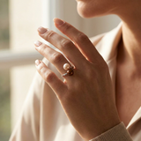 Bague DUO | Or Blanc & Perles de Culture Rose & Chocolat