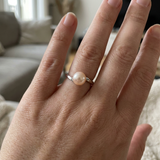 Bague ELISE | Or Blanc & Perle de Culture Rose