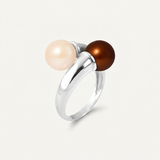 Bague TOI & MOI | Argent, Perles de Culture Blanche & Chocolat