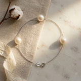 Bracelet  3 Perles de Culture- Diamètre 7-8 mm Blanc- Argent