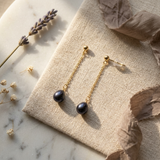Boucles d'oreilles pendantes LOLITA | Or Jaune & Perles Black Tahiti