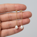 Boucles d'oreilles pendantes LOLITA | Or Jaune & Perles Blanches