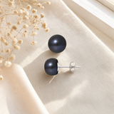 Boucle d'Oreilles Bouton AYA | Argent & Perles de Culture Black Tahiti 9/10mm