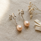 Boucles d'Oreilles TAHORA | Or Blanc & Perles de Culture Roses