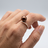 Bague ZIGZAG | Or Blanc & Perle de Culture Chocolat
